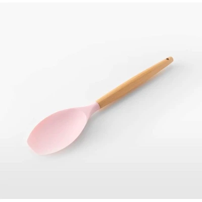 Set 12 ustensile de bucătărie cu mâner de lemn roz