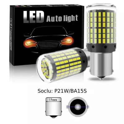 Set 2 Becuri LED Canbus 1156 Pozitie Galben BA15S P21W  180 GRADE 144 LED-uri