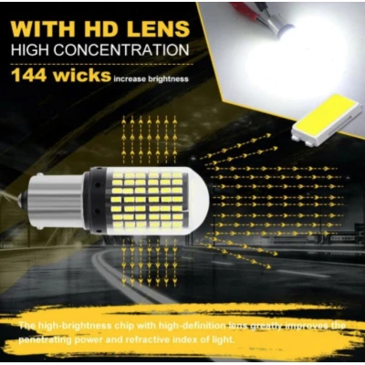 Set 2 Becuri LED Canbus 1156 Pozitie Galben BA15S P21W  180 GRADE 144 LED-uri