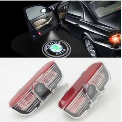 Set 2 Holograme LED cu LOGO Skoda Superb pentru Portiere