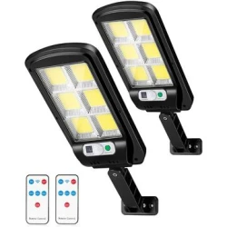 Set 2 Lampa Stradala Solara 150 LED COB cu 6 CASSETE cu Panou Solar  Senzor de Miscare  Lumina si Telecomanda Inclusa