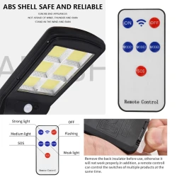 Set 2 Lampa Stradala Solara 150 LED COB cu 6 CASSETE cu Panou Solar  Senzor de Miscare  Lumina si Telecomanda Inclusa