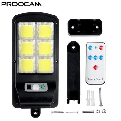 Set 2 Lampa Stradala Solara 150 LED COB cu 6 CASSETE cu Panou Solar  Senzor de Miscare  Lumina si Telecomanda Inclusa
