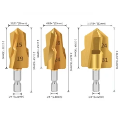 Set 3 burghie HSS aurie otel pentru tevi MMC PVC PPR