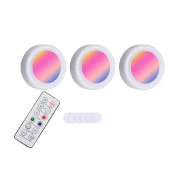 Set 3 Lumini pentru dulap Rotunde cu 5 moduri de iluminare si Telecomanda