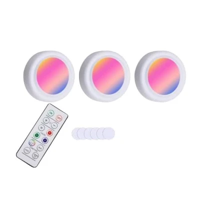 Set 3 Lumini pentru dulap Rotunde cu 5 moduri de iluminare si Telecomanda