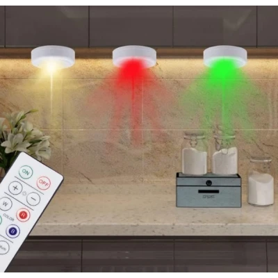 Set 3 Lumini pentru dulap Rotunde cu 5 moduri de iluminare si Telecomanda