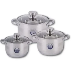 Set 3 Oale inox VL375 grele din Otel inoxidabil cu Capac