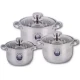 Set 3 Oale inox VL375 grele din Otel inoxidabil cu Capac