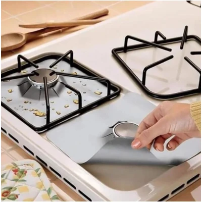 Set 4 Folii TEFLON GRI Detasabile pentru Aragaz din Teflon  Lavabila  Reutilizabila