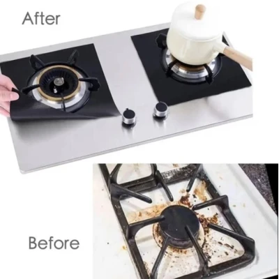 Set 4 Folii TEFLON GRI Detasabile pentru Aragaz din Teflon  Lavabila  Reutilizabila