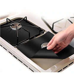 Set 4 Folii TEFLON NEGRU Detasabile pentru Aragaz din Teflon  Lavabila  Reutilizabila  Negru