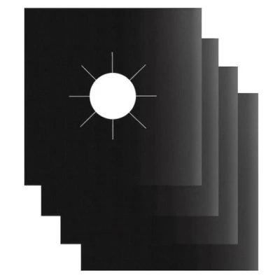 Set 4 Folii TEFLON NEGRU Detasabile pentru Aragaz din Teflon  Lavabila  Reutilizabila  Negru