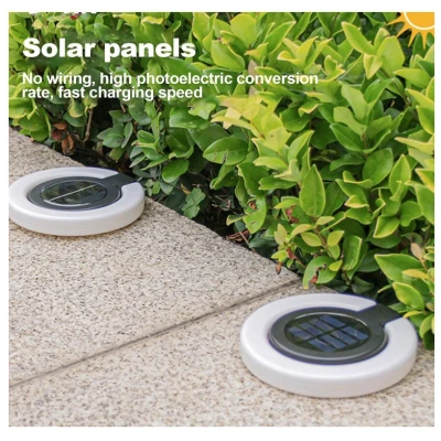 Set 4 lampi solare de gradina rotunde cu LED ALB in forma de cerc pliabil