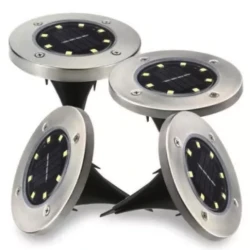 Set 4 Lampi Solare METALICE Argintii Disk Lights pentru gradina AX