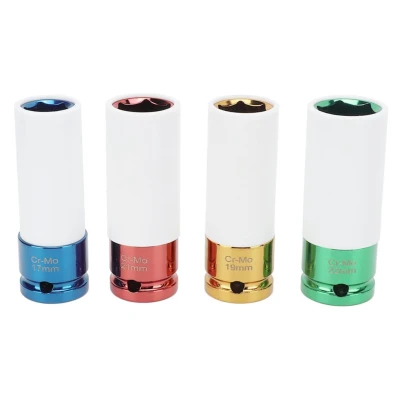 Set 4 tubulare Colorate cu protectie pentru jante aliaj masura  17 – 19 – 21 – 22 mm