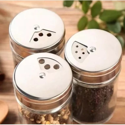 Set 6 x Recipiente pentru Condimente si Suport Rotativ 360 Negru-Argintiu