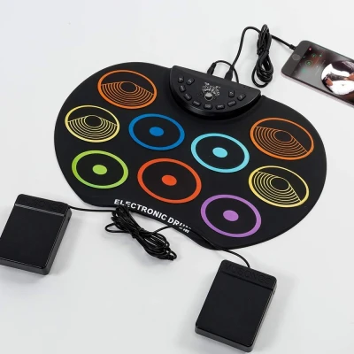 Set Tobe electronice digitale din Silicon cu pedale de picior 9 USB 9 Paduri de tobe colorate