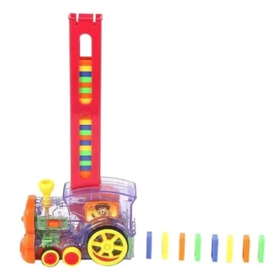 Set trenulet electric de jucarie cu 60 de piese domino