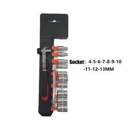 Set trusa chei tubulare 12 piese 1/4 cu cheie clichet otel crom vanadiu 4-13 mm