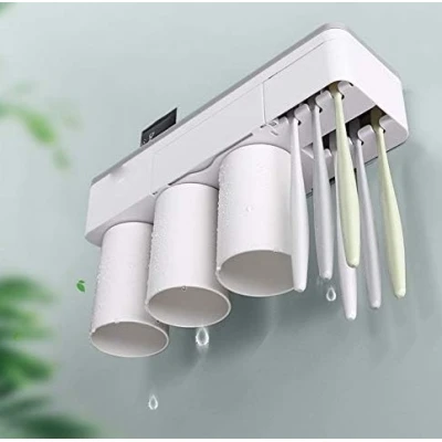 Suport Dispenser pasta de dinti cu 3 pahare magnetice 6 periute