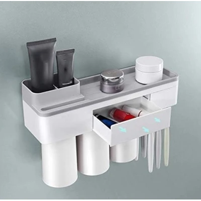 Suport Dispenser pasta de dinti cu 3 pahare magnetice 6 periute