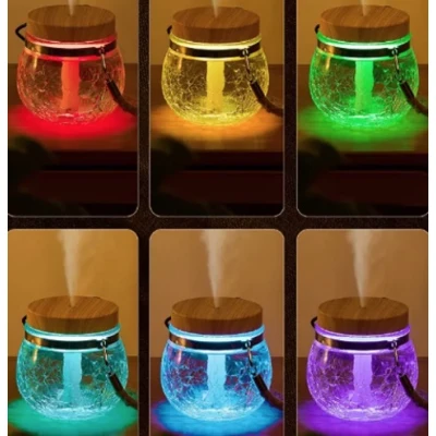 Umidificator de 400 ml si Iluminare LED RGB ZJ987 cu Lemn natural