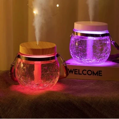 Umidificator de 400 ml si Iluminare LED RGB ZJ987 cu Lemn natural