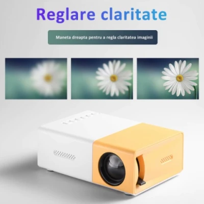 Video Proiector Mini Portabil LED 1080P Full HD Display Galben Alb