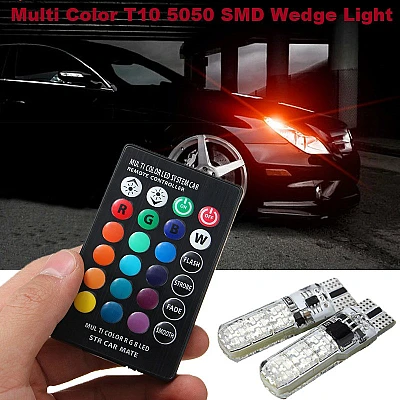 Set 2 Becuri T10 LED 12v RGB Cu Telecomanda Auto RU Set 2 Becuri T10 LED 12v RGB Cu Telecomanda Auto RU