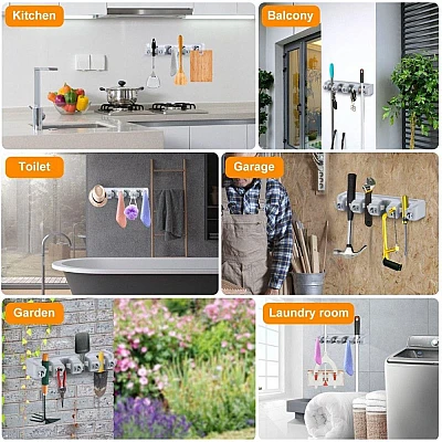 Suport de perete pentru 4 maturi si mopuri Broom Holder Suport de perete pentru 4 maturi si mopuri Broom Holder