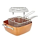 Tigaie patrata multifunctionala cu capac, manere de inox si sita pentru prajit, 5 piese Tigaie patrata multifunctionala cu capac, manere de inox si sita pentru prajit, 5 piese