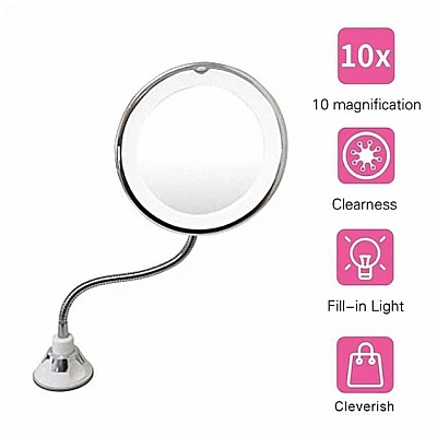 Oglinda cosmetica flexibila cu LED si factor marire 10x Oglinda cosmetica flexibila cu LED si factor marire 10x