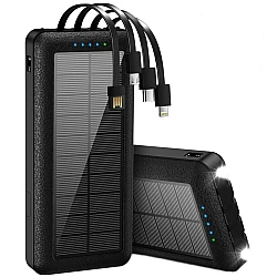 Baterie externa solara cu Cablu Lightning USB-C USB-A și MicroUSB - 10000mAh