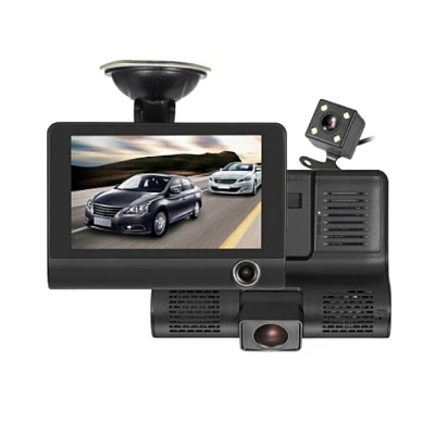 Camera Auto Tripla 3 in 1 ce Filmeaza in Fata in Interiorul si in Spatele Masinii