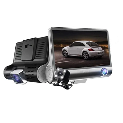 Camera Auto Tripla 3 in 1 ce Filmeaza in Fata in Interiorul si in Spatele Masinii