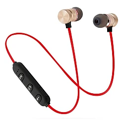 Casti audio Bluetooth sport stereo cu suport magnetic rosu auriu