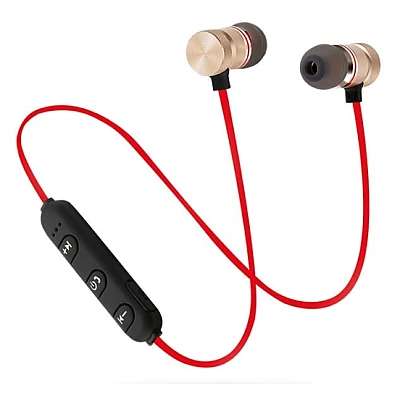 Casti audio Bluetooth sport stereo cu suport magnetic rosu auriu Casti audio Bluetooth sport stereo cu suport magnetic rosu auriu