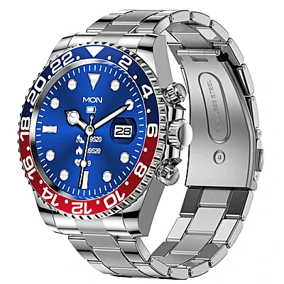Ceas Smartwatch bratara ARGINTIE otel inoxidabil Bluetooth ROSU ALBASTRU