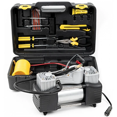 Compresor auto 12V cu trusa completa pentru pene si avarii Compresor auto 12V cu trusa completa pentru pene si avarii
