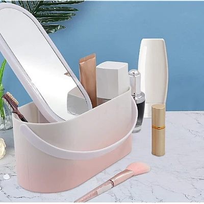 Cutie organizator depozitare farduri pentru calatorie cu oglinda cosmetica Cutie organizator depozitare farduri pentru calatorie cu oglinda cosmetica