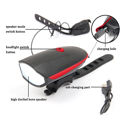 Kit 7588 lanterna pentru bicicletă cu Claxon reincarcabil prin USB Kit 7588 lanterna pentru bicicletă cu Claxon reincarcabil prin USB