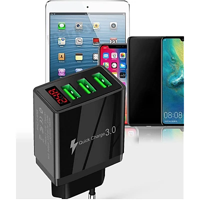 Incarcator PRIZA 3 USB cu DISPLAY LED Inteligent negru Adaptor 220V Incarcator PRIZA 3 USB cu DISPLAY LED Inteligent negru Adaptor 220V