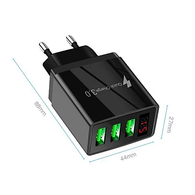 Incarcator PRIZA 3 USB cu DISPLAY LED Inteligent negru Adaptor 220V Incarcator PRIZA 3 USB cu DISPLAY LED Inteligent negru Adaptor 220V