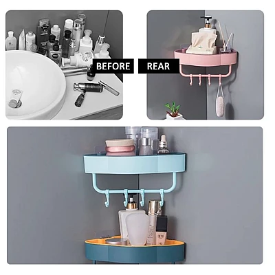 Etajera de colt pentru baie bucatarie cu ventuze sau lipici albastru Etajera de colt pentru baie bucatarie cu ventuze sau lipici albastru