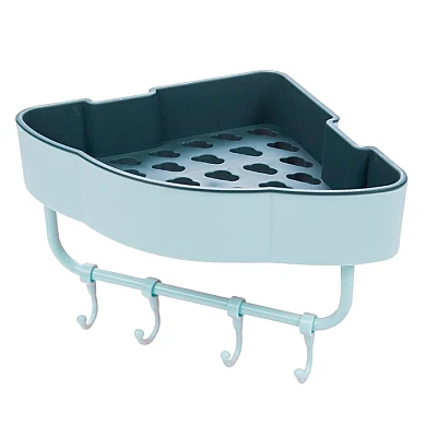 Etajera de colt pentru baie bucatarie cu ventuze sau lipici albastru Etajera de colt pentru baie bucatarie cu ventuze sau lipici albastru