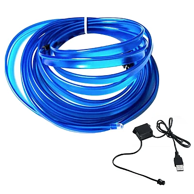 Fir neon ALBASTRU lumina ambientala auto USB 5 METRI