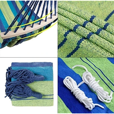 Hamac VERDE cu bara de lemn  80x200 din bumbac