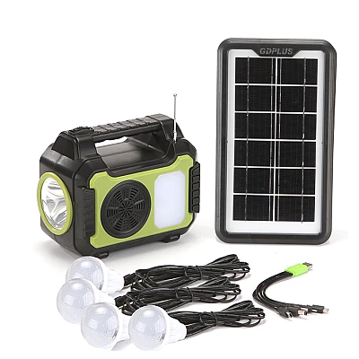 Kit solar GD-8071 dotat cu dispozitive USB cu 4 becuri si Radio Kit solar GD-8071 dotat cu dispozitive USB cu 4 becuri si Radio
