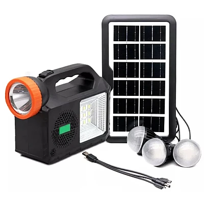 Kit solar de iluminare GD Times GD-102, 3 becuri, boxa BT, radio, 80W XL Kit solar de iluminare GD Times GD-102, 3 becuri, boxa BT, radio, 80W XL